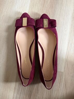 kate spade Burgundy Suede Bow Pointed-Toe Flats